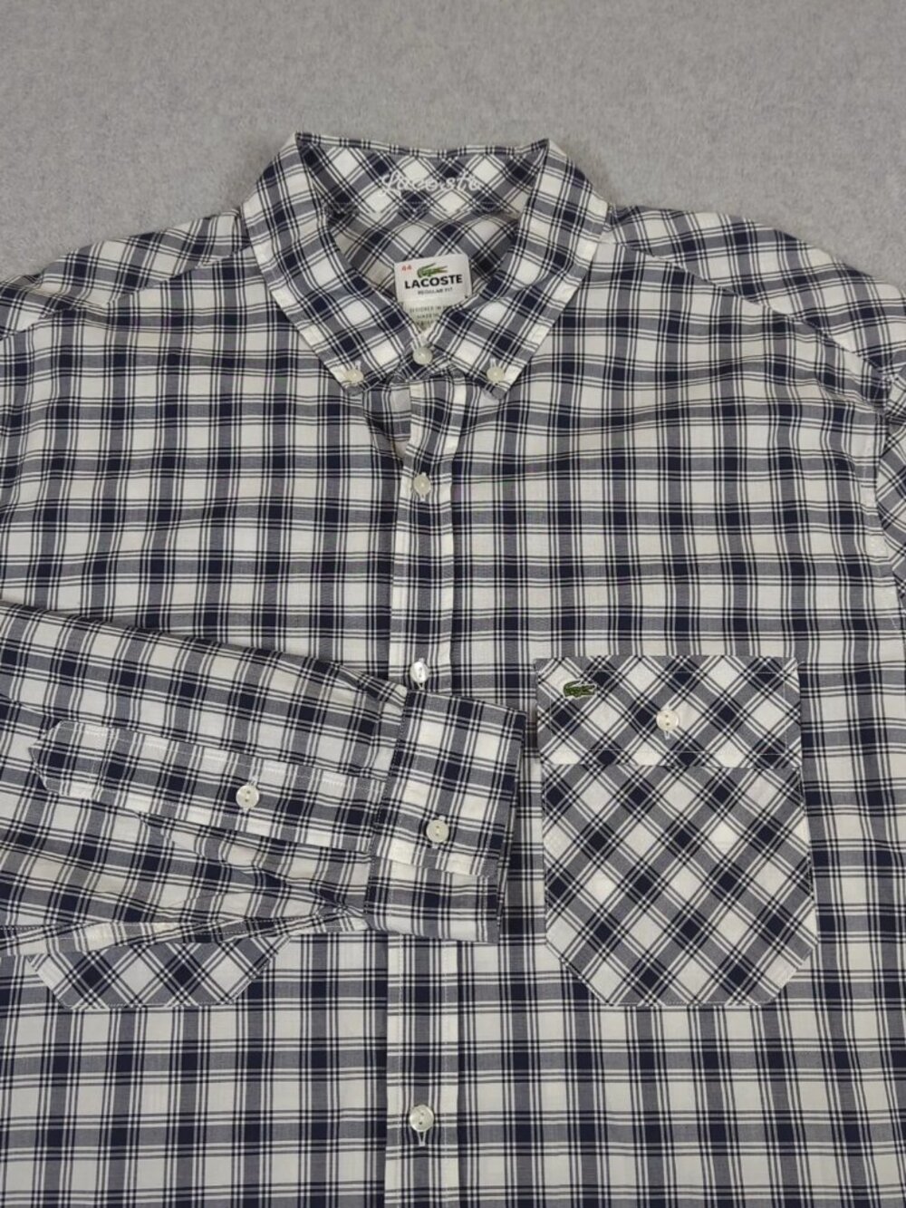 Lacoste Shirt Men's 44 XL Gray Plaid Regular Fit Casual Preppy Button Down